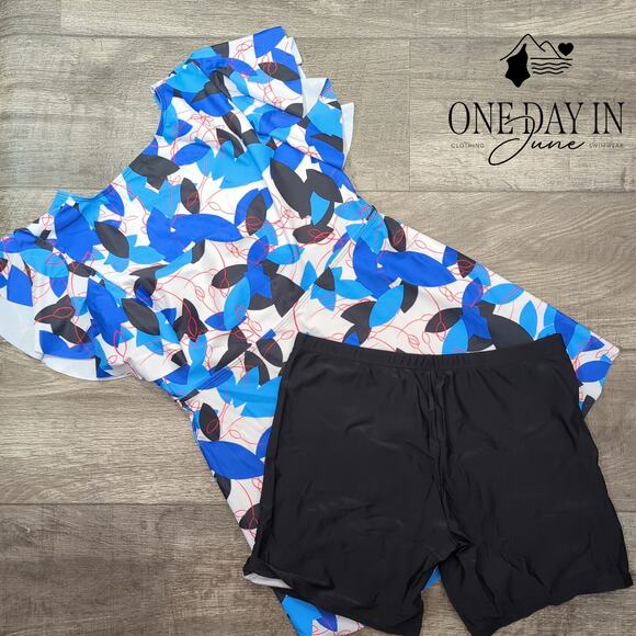 Adisputent Boyshort Drawstring Ruffle Sleeve Tankini Swimsuit Size L - Picture 4 of 4